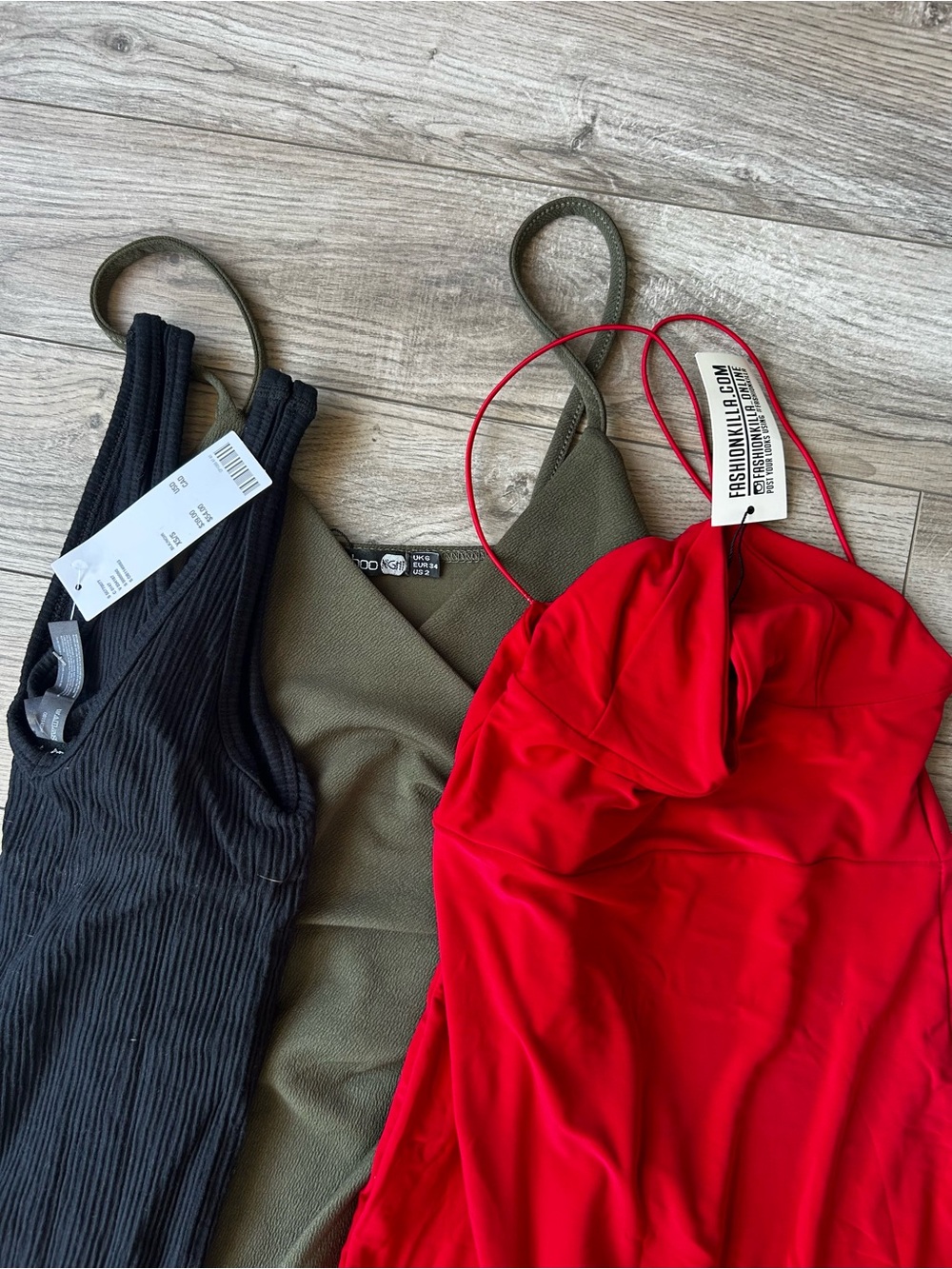 3 Pack Dress Lot - Black, Olive Green & Red
